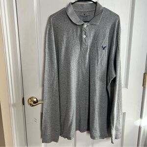 Mens AMERICAN EAGLE OUTFITTERS Long Sleeve Grey Cotton Polo Size XXL